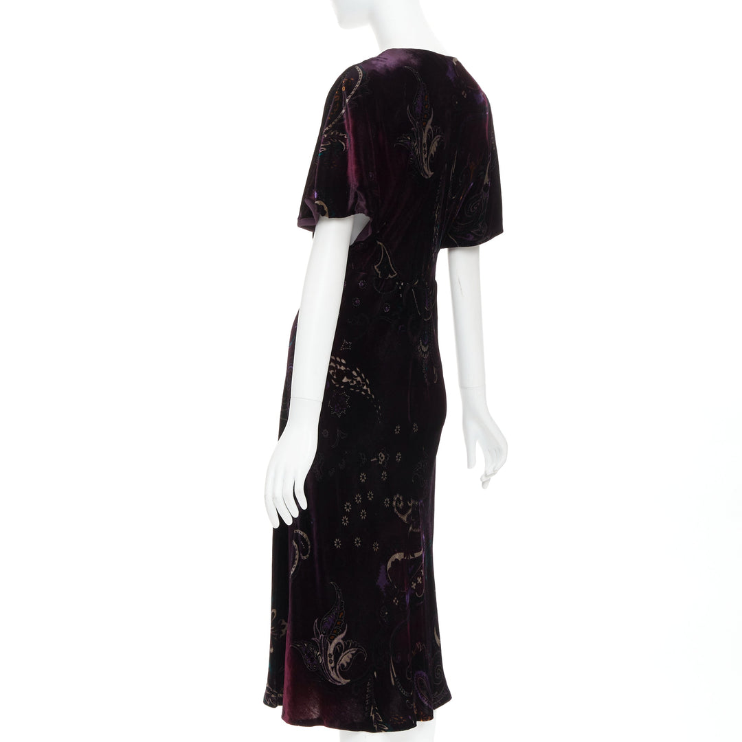 RALPH LAUREN Black Label Vintage dark purple velvet paisley floral dress US8 L