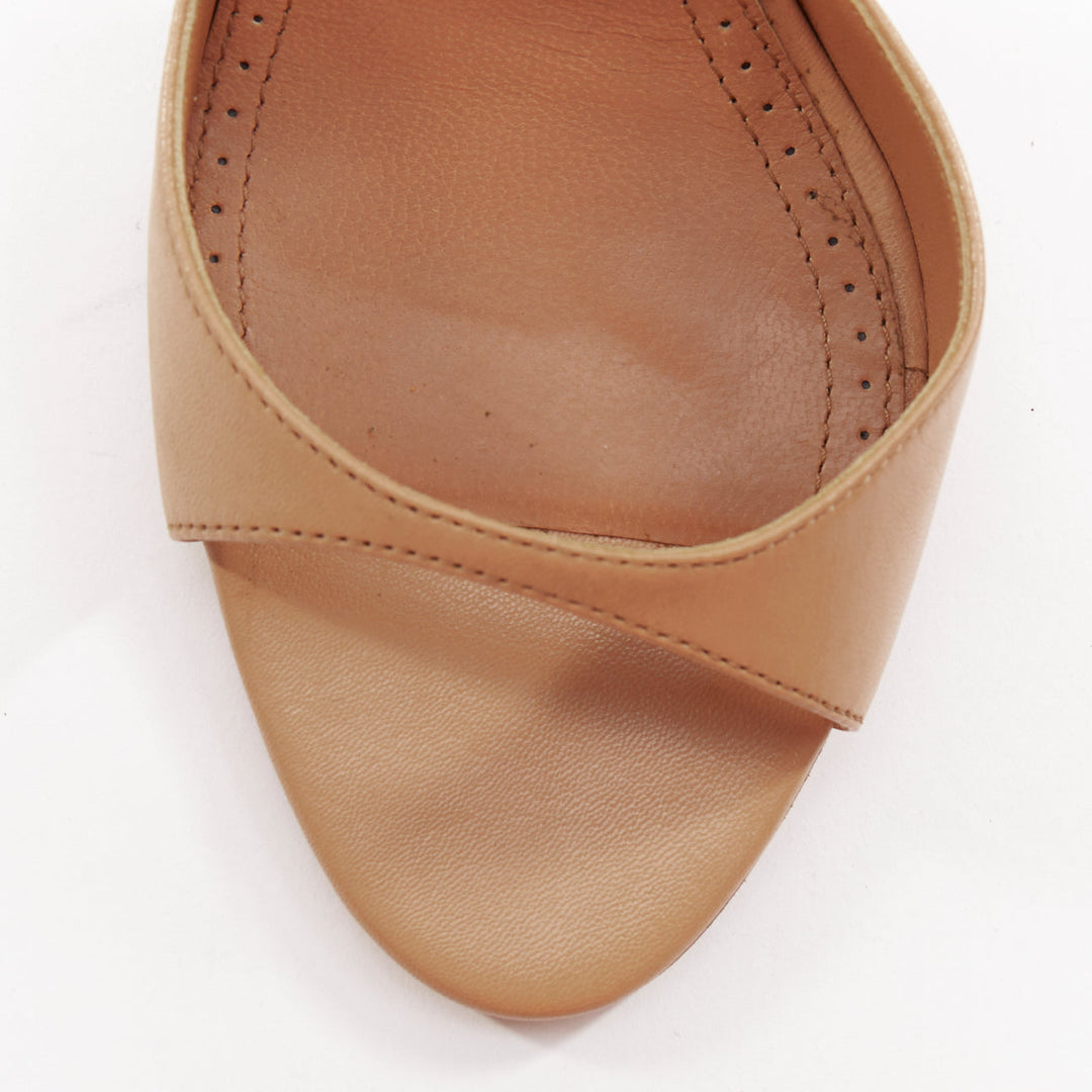 ALAIA nude leather double ankle strap peep toe stiletto high heel sandals EU36.5