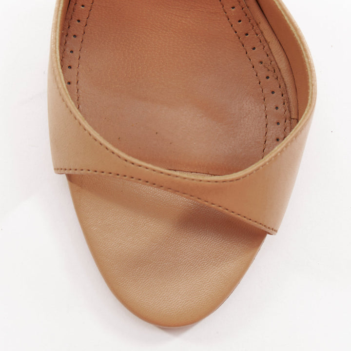 ALAIA nude leather double ankle strap peep toe stiletto high heel sandals EU36.5