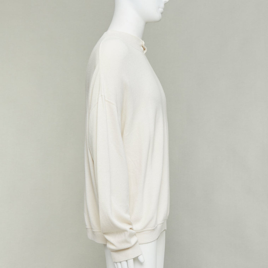 GIORGIO ARMANI cream wool blend button neck long sleeve sweater