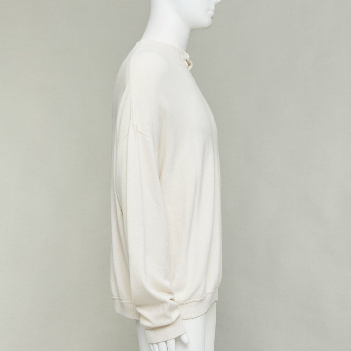 GIORGIO ARMANI cream wool blend button neck long sleeve sweater
