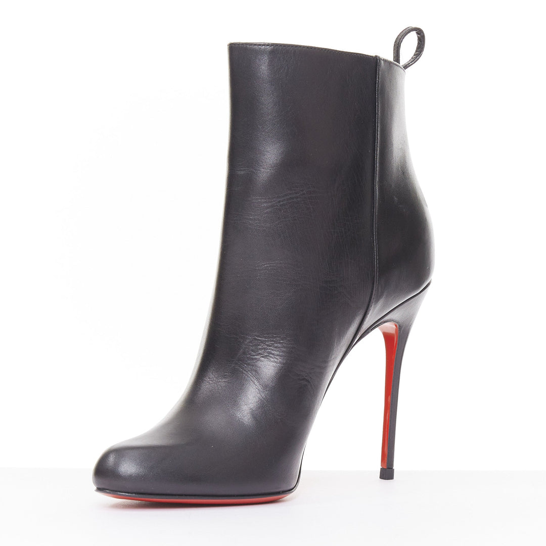 CHRISTIAN LOUBOUTIN Safety 100 black calf leather buckle stiletto boots EU37
