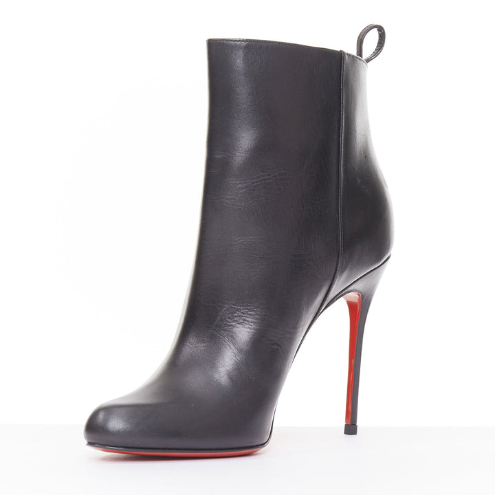 CHRISTIAN LOUBOUTIN Safety 100 black calf leather buckle stiletto boots EU37