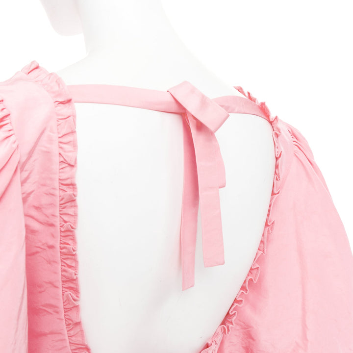 MIU MIU 2020 pink silk white flower embroidered smocked Cottage dress IT40 S