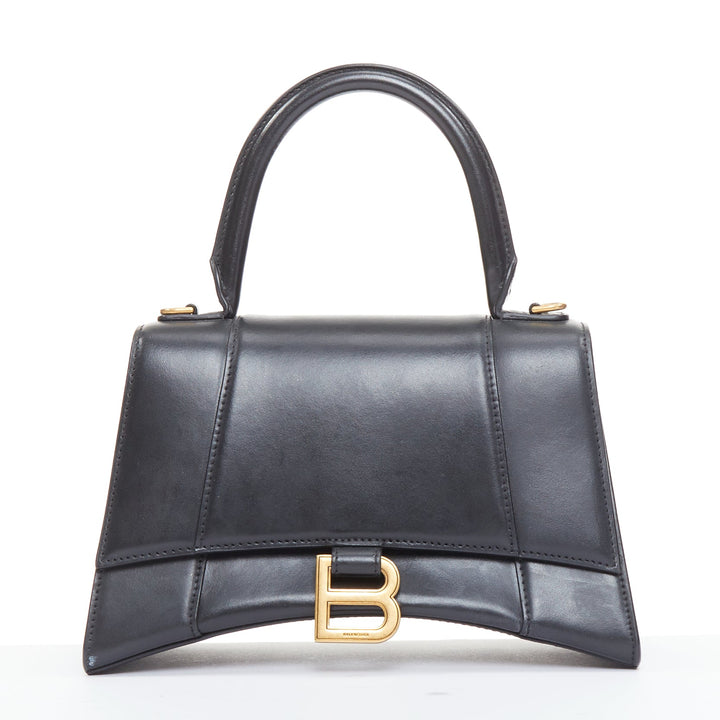 BALENCIAGA 2019 Demna Hourglass Small black smooth leather B flap bag