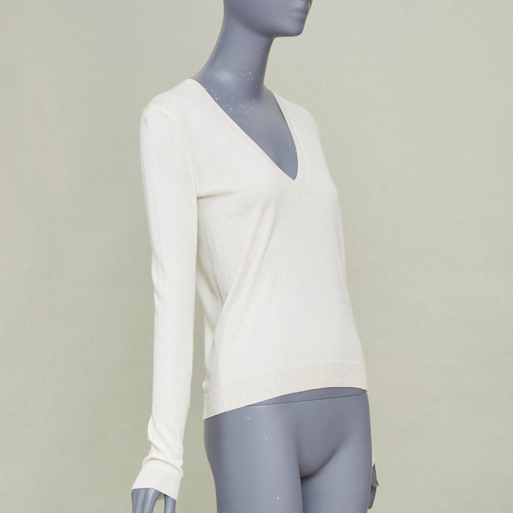THEORY Yulia cream silk blend v neck long sleeve casual classic sweater knit XS