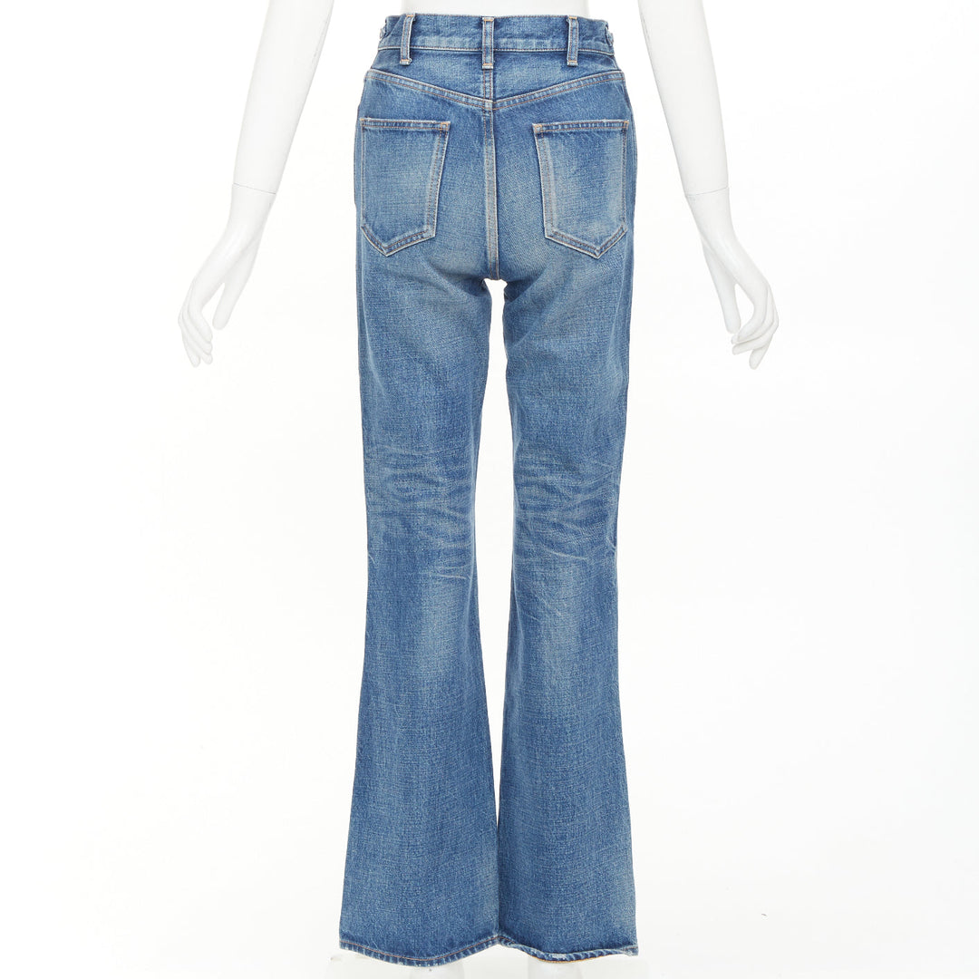 CELINE W_FL_003 N286 930F 07UW denim gold horsebit logo buckles flare jeans 26"