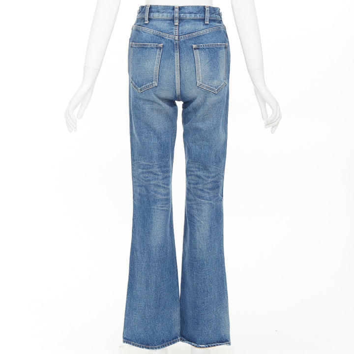 CELINE W_FL_003 N286 930F 07UW denim gold horsebit logo buckles flare jeans 26"
