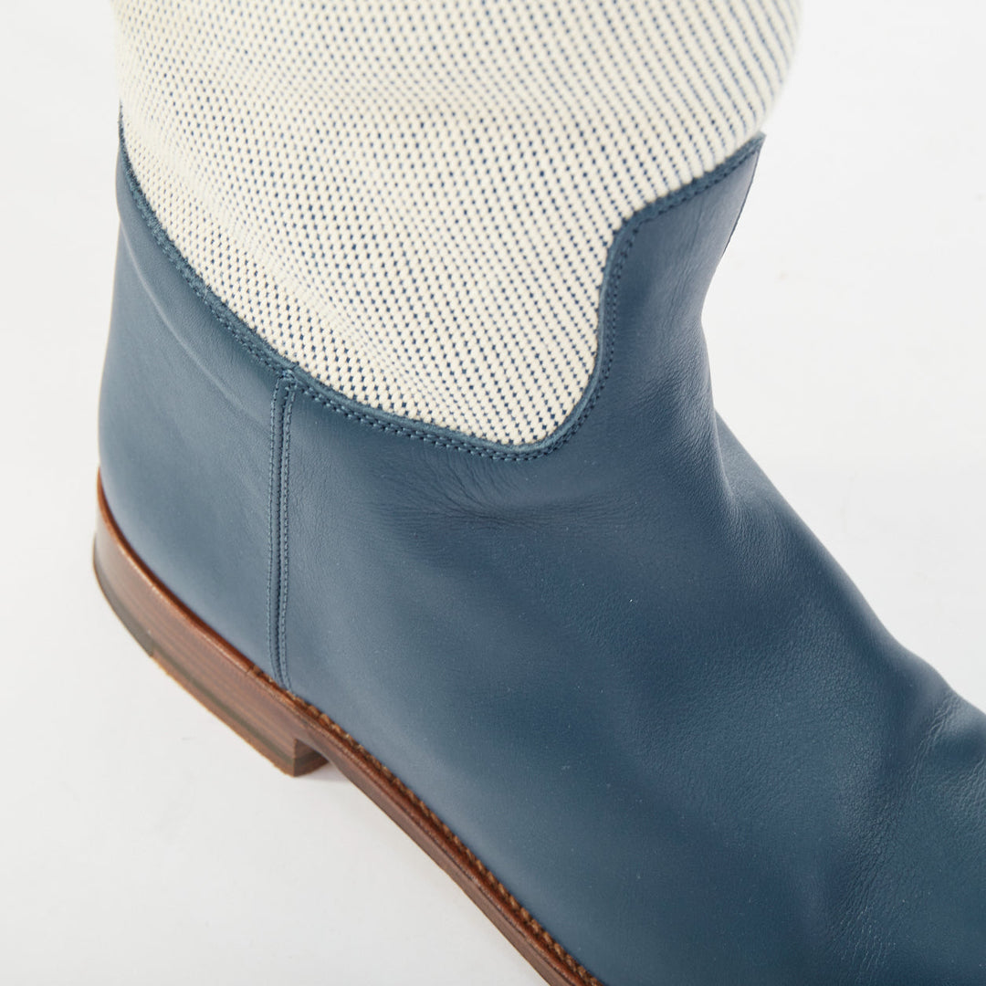 HERMES Jumping beige canvas navy blue leather Kelly buckle riding boots EU37.5