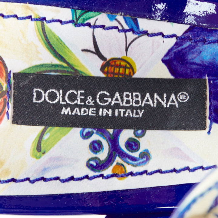 DOLCE GABBANA Bianca blue Majolica print floral embellish platform wedges EU38.5