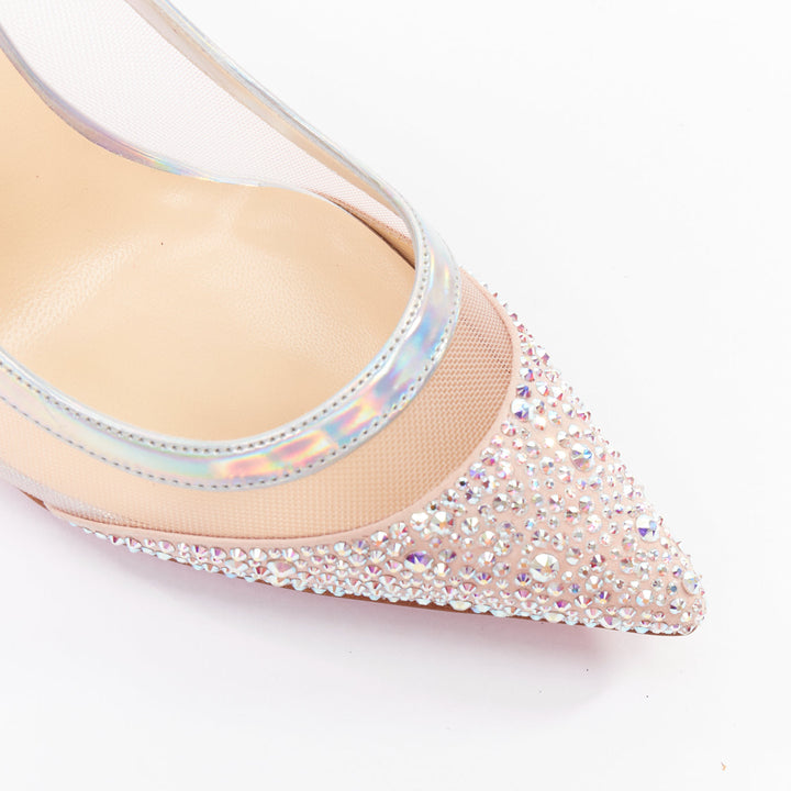 CHRISTIAN LOUBOUTIN Galavati Strass silver iridescent mesh crystal heels EU36.5