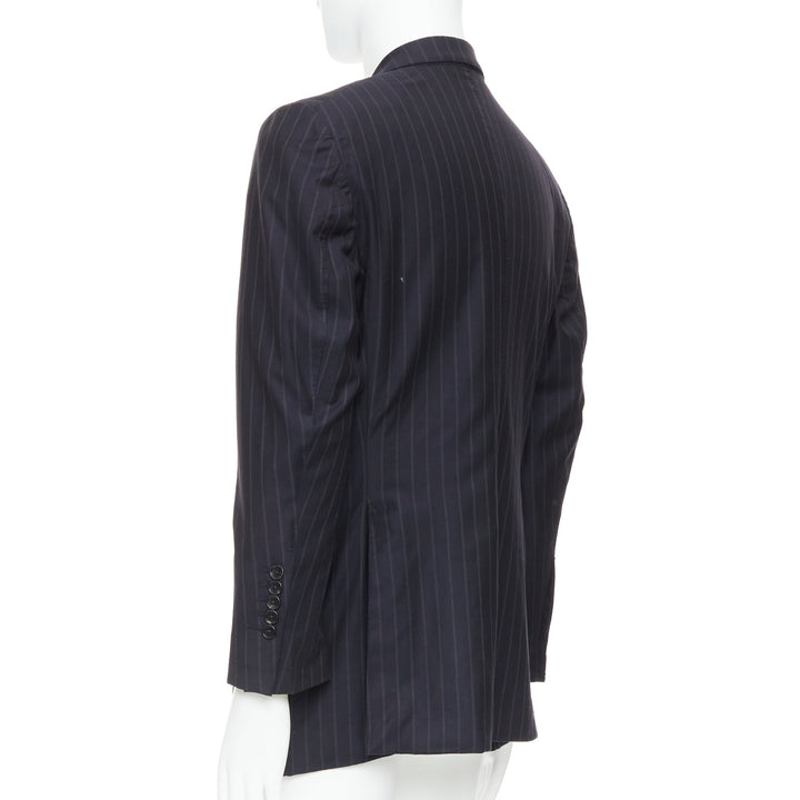 TOM FORD Windsor black wool silk pinstripe flap pocket blazer IT50 L