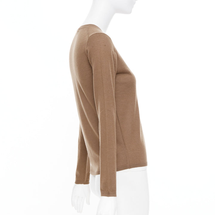 MAX MARA brown lightweight pure cashmere crew neck long sleeve sweater top S
