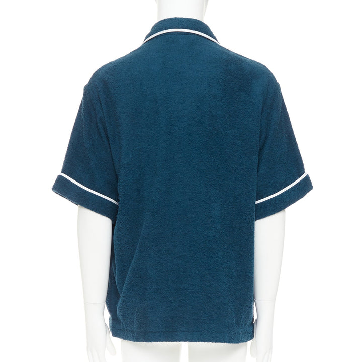 PRADA 2021 navy blue white terry cloth toweling cotton logo bowling shirt M