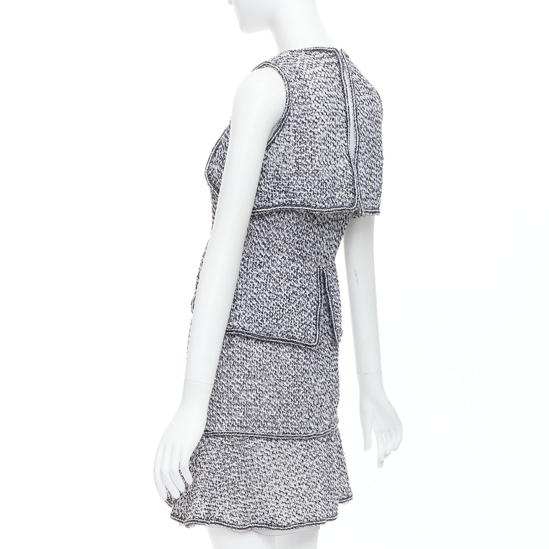 CHANEL 2015 Runway grey cotton tweed CC button ruffle dress FR36 S