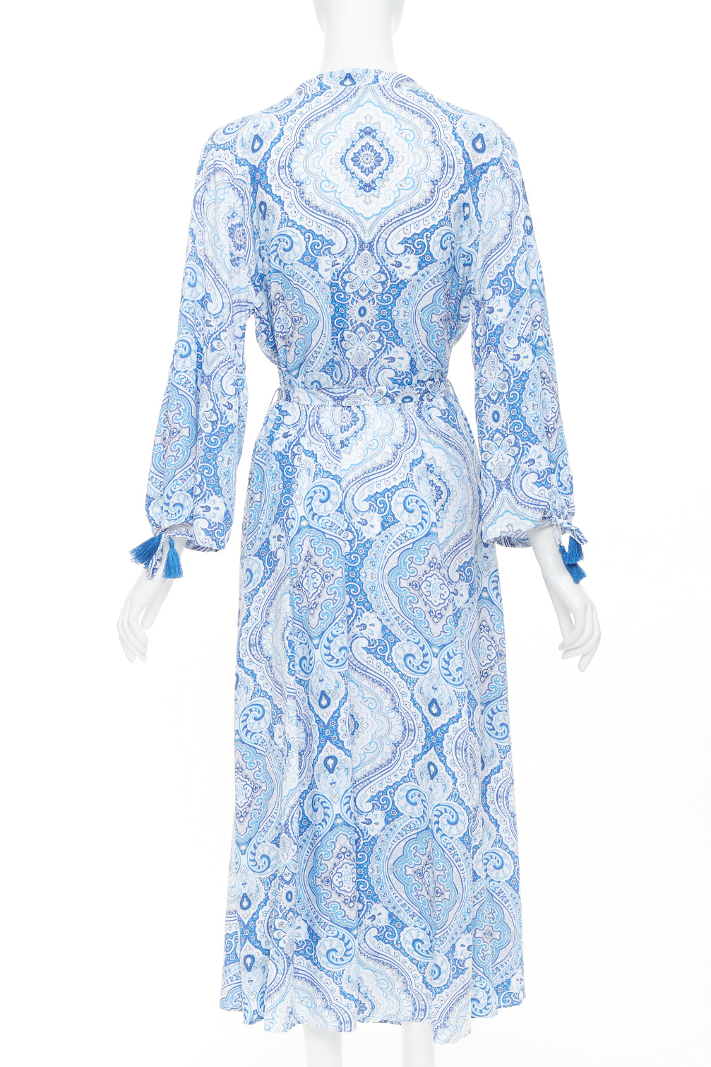 MELISSA ODABASH Gabby blue white floral paisley print viscose  kaftan dress S