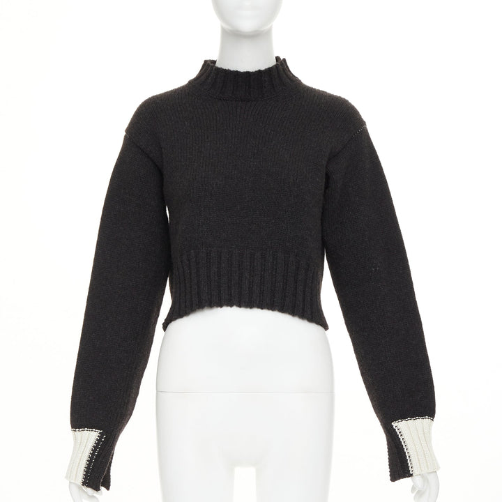 CELINE Phoebe Philo dark grey charcoal yak wool contrast cuff cropped sweater XS