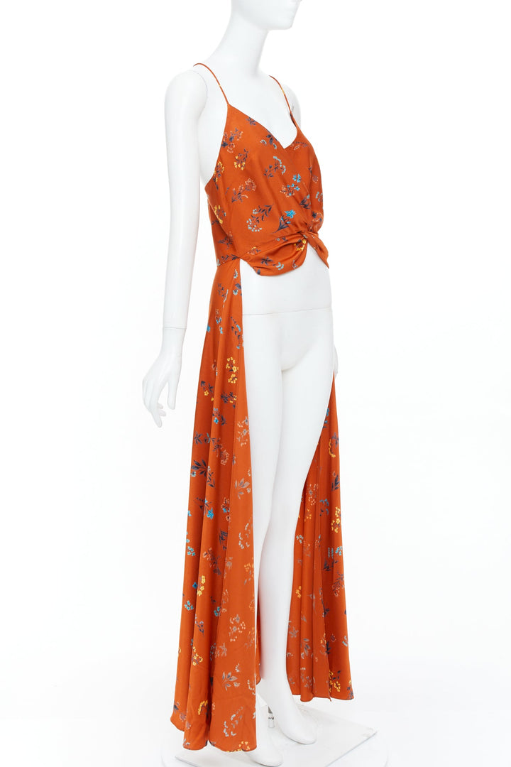 CAROLINE CONSTAS 2018 orange floral silk crop twist high low trained camisole M