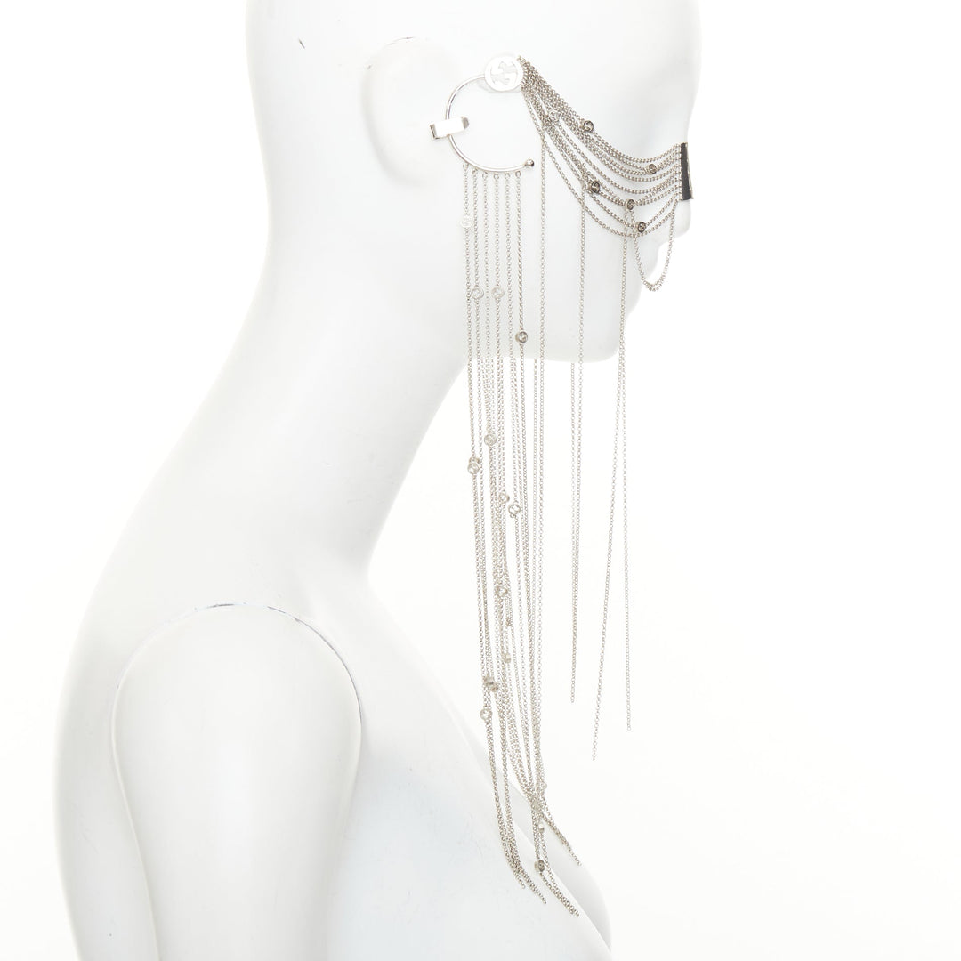 rare GUCCI 2019 Runway goth punk silver chain fringe ear cuff nose pad mask