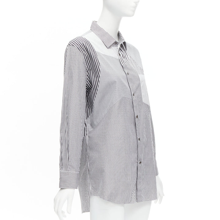 ALEXANDER MCQUEEN grey white cotton mixed stripes patchwork shirt Sz.16 L