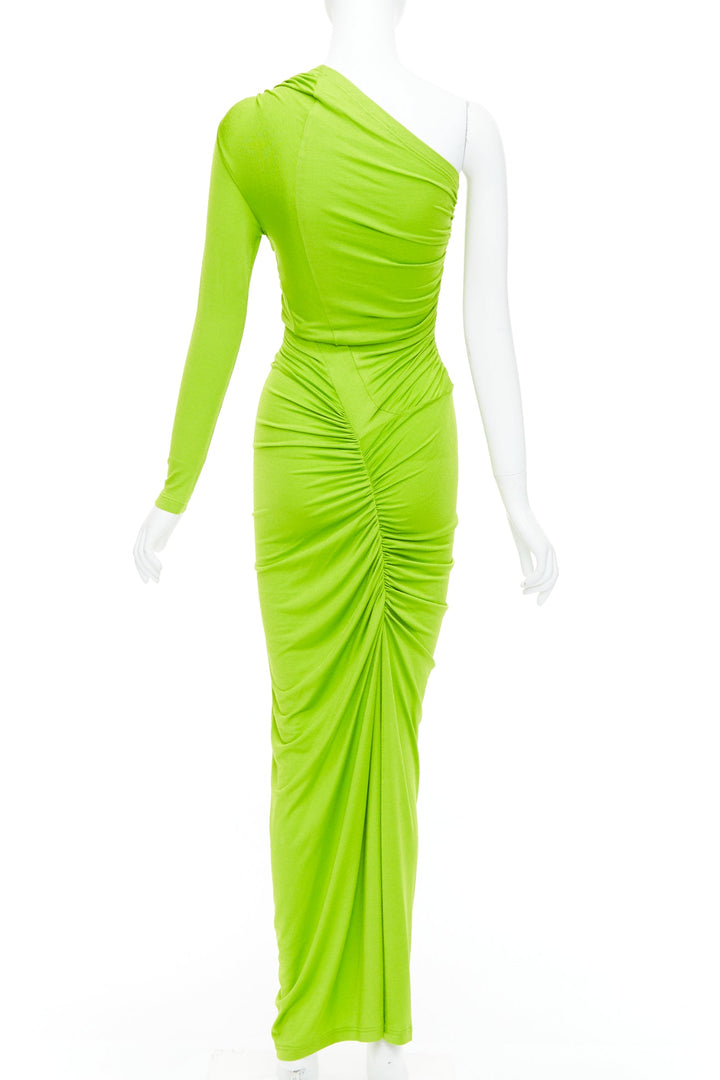 ATLEIN Runway green viscose ruched panels one sleeve dress FR34 XS