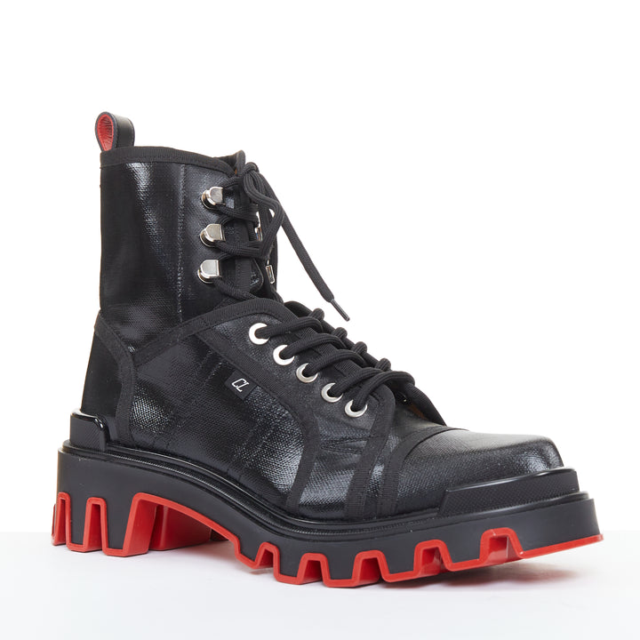 CHRISTIAN LOUBOUTIN Panaroot Dune 40 black canvas platform ankle boots EU43 US10