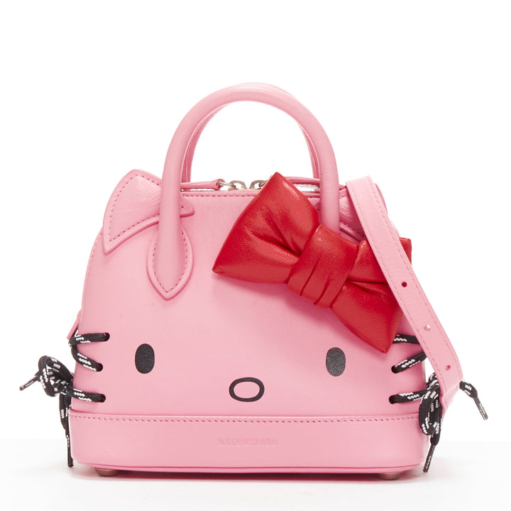 rare BALENCIAGA Hello Kitty Ville pink red leather black laced crossbody bag
