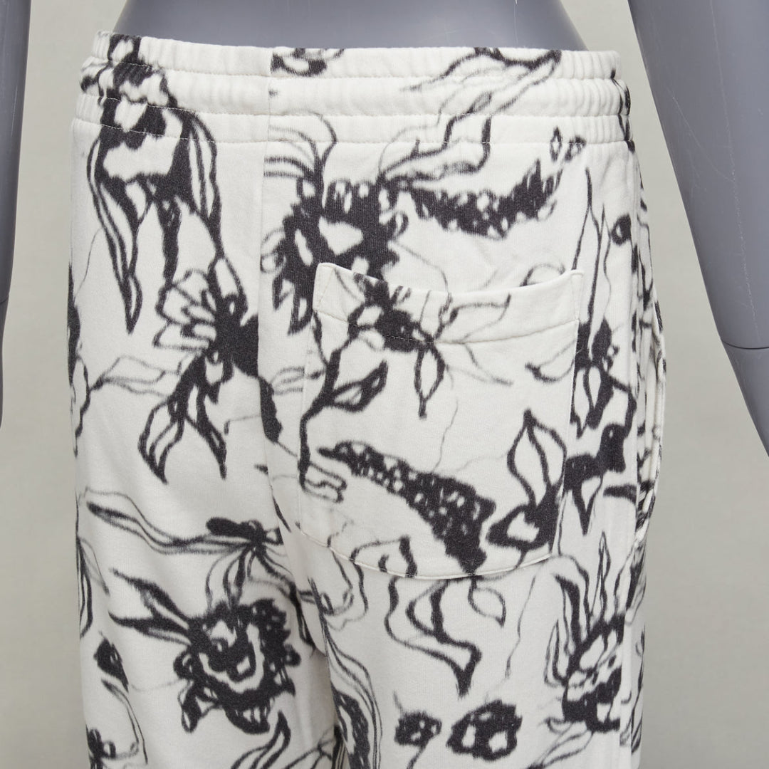 DRIES VAN NOTEN black white cotton blurry abstract floral print sweatpants S