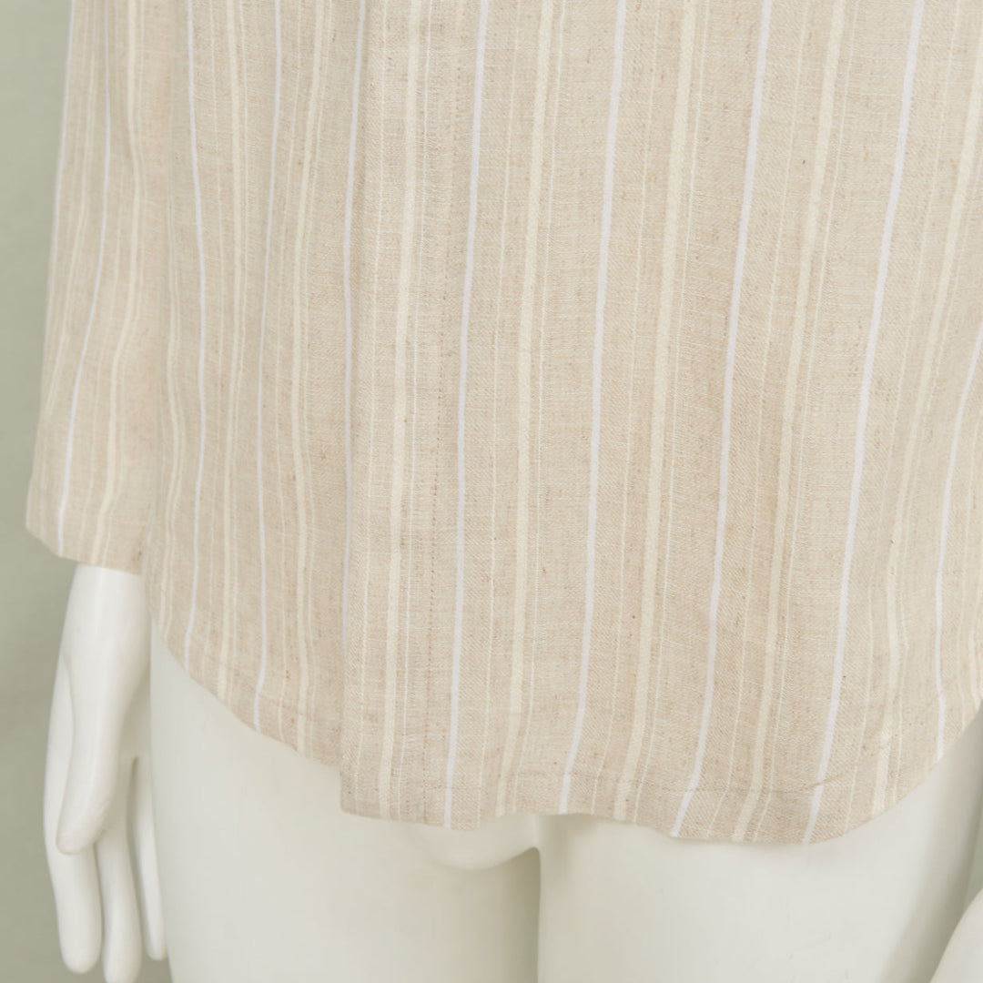 ADAMO beige vertical stripe mandarin collar button up long sleeve shirt M