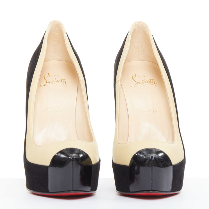 CHRISTIAN LOUBOUTIN Mago 140 black suede nude tri-tone platform pumps EU37