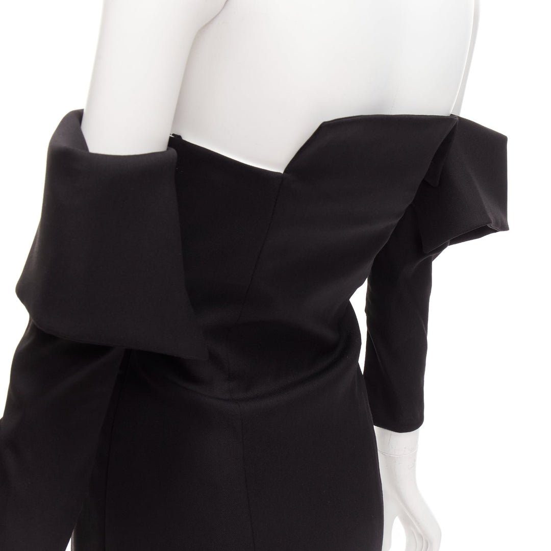 MONSE 2017 black wool blend asymmetric neckline slit drop sleeves dress US4 S
