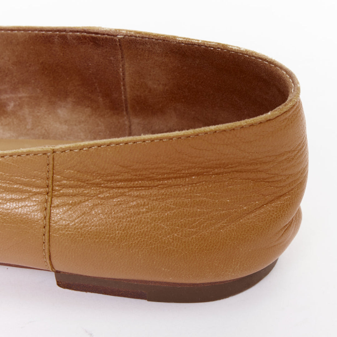HERMES Time tan brown smooth leather horse carriage buckle flat loafers EU35