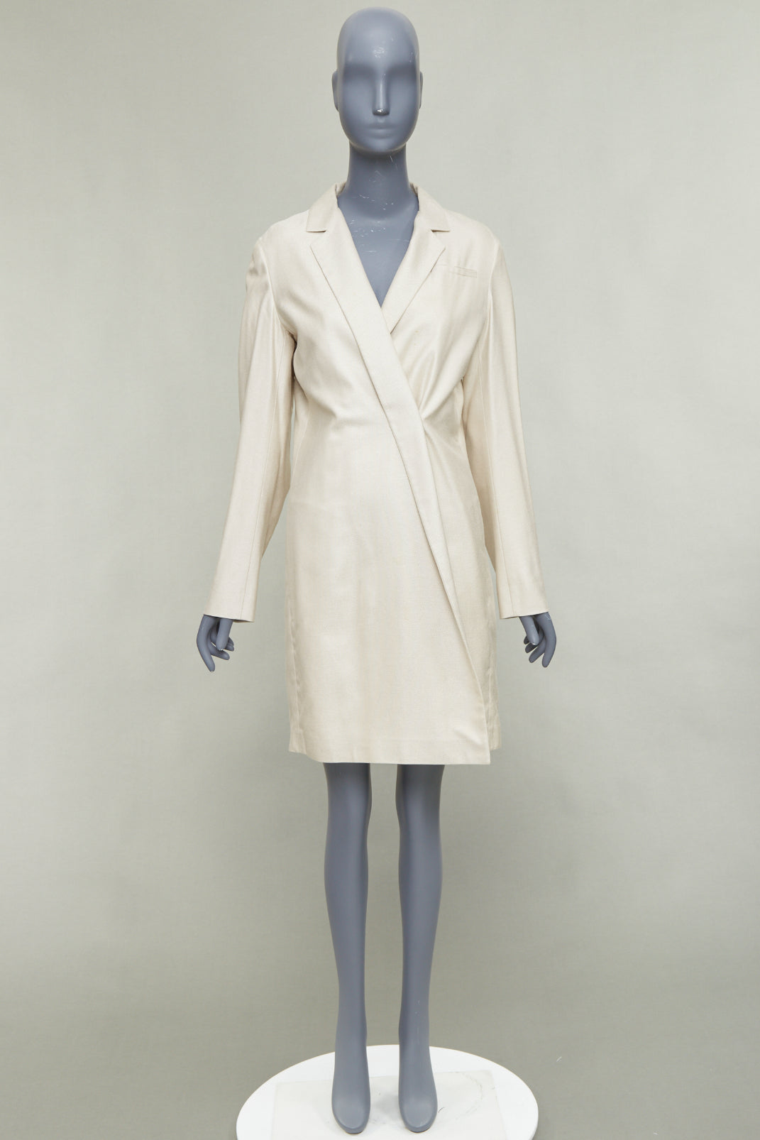 JIL SANDER cream silk blend minimal asymmetric wrap front long coat FR38 M