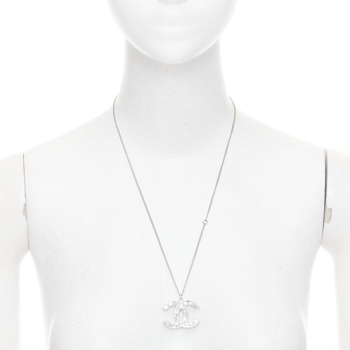 CHANEL 09A silver toned green resin reversible crystal pave CC pendent necklace