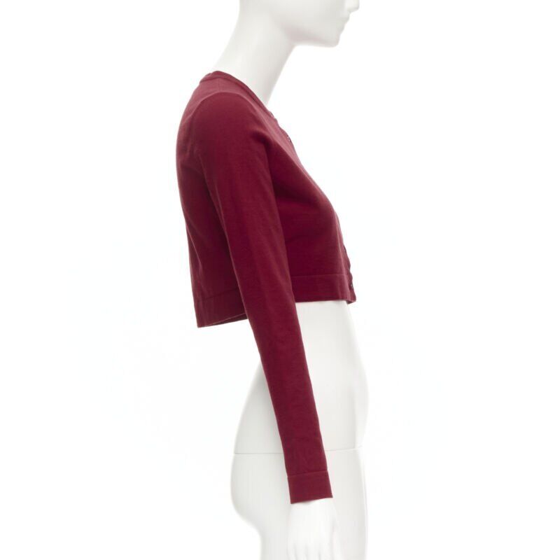 ALAIA Signature cropped stretch knit button cardigan Garance red FR36 XS