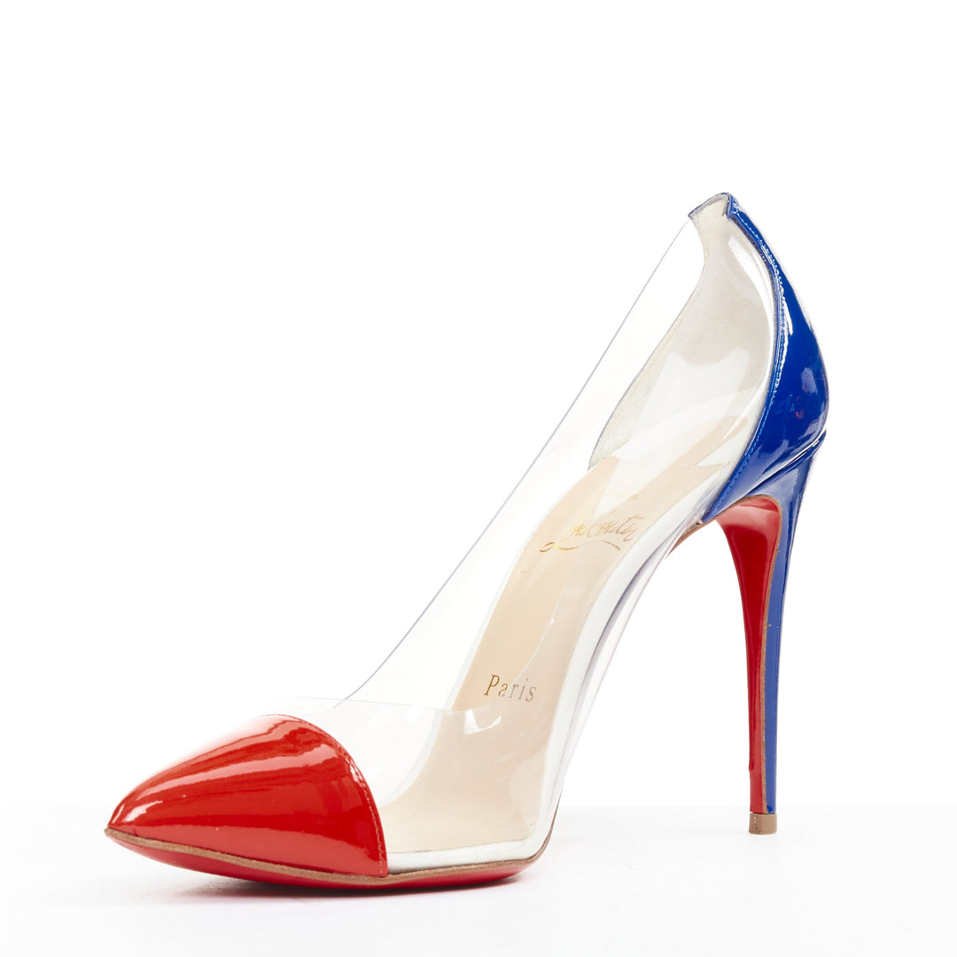 CHRISTIAN LOUBOUTIN Debout 100 Corazon Tri Color patent PVC point pumps EU37.5