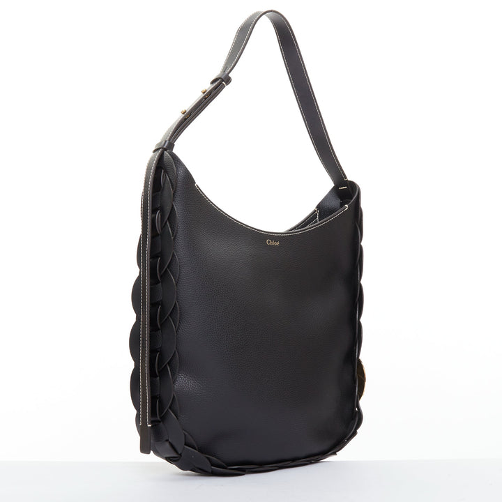 CHLOE Darryl Hobo black pebbled leather braided side shoulder bag