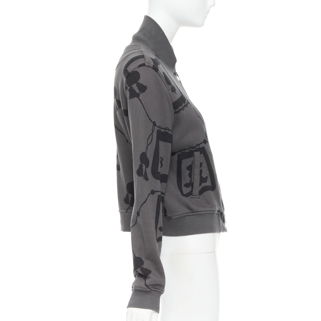 HERMES  2021 Poste et Cavalerie grey black rope print bomber jacket FR42 XL