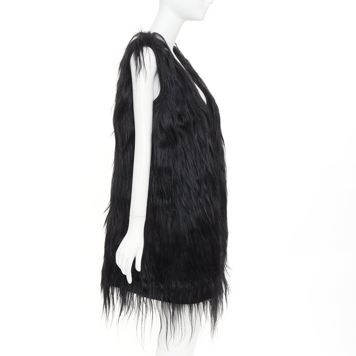 MIU MIU 2009 black long hair tiered wool fur vest coat IT42 M