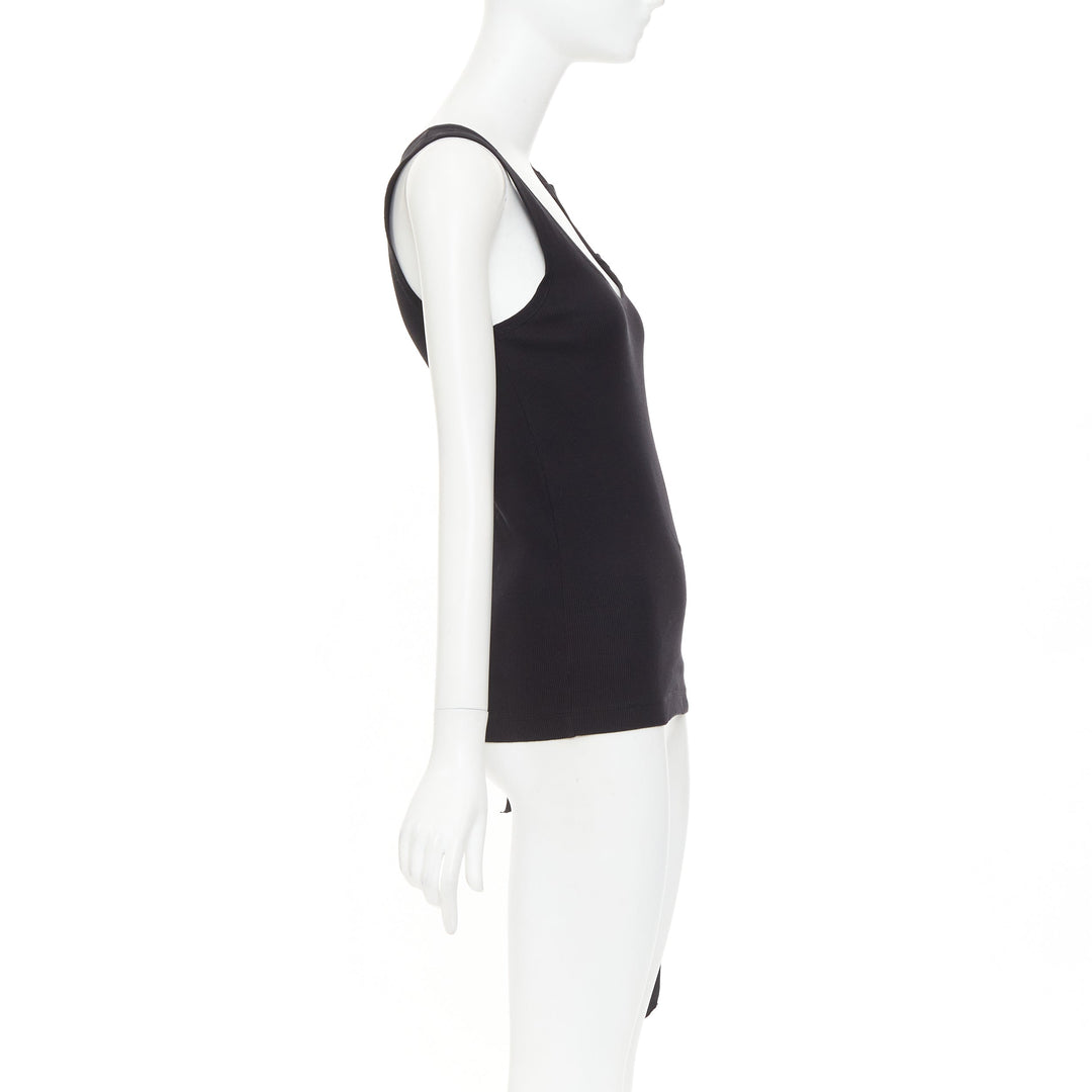 DRIES VAN NOTEN 2020 black ribbed cotton long ribbon shoulder tank top M