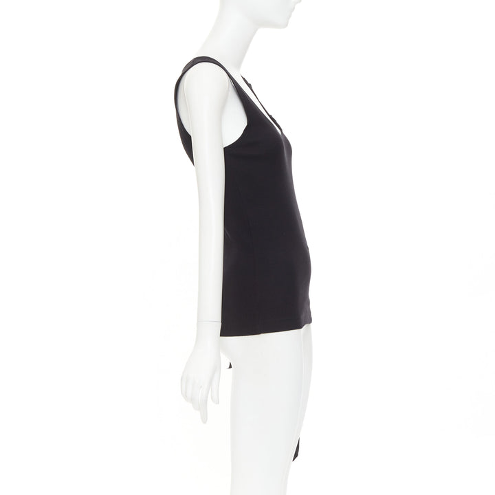 DRIES VAN NOTEN 2020 black ribbed cotton long ribbon shoulder tank top M