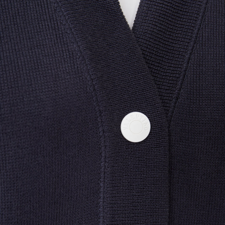 VALENTINO 2022 Vlogo Crest Laurel Crest navy white embroidery varsity cardigan S