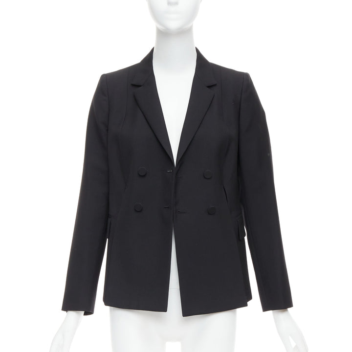 PORTS 1961 black wool silk slit front shoulder padded blazer IT40 S