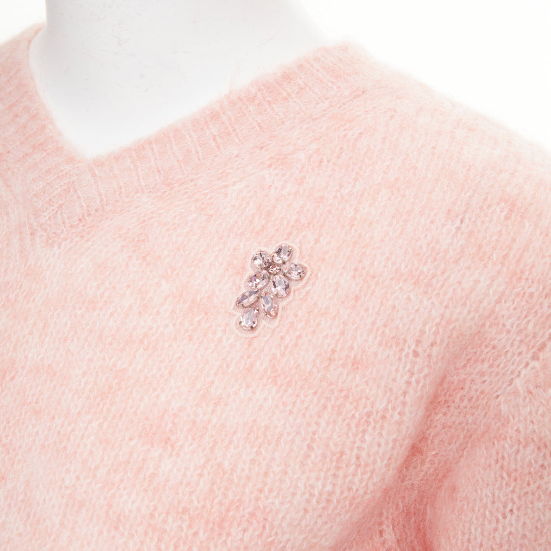 SIMONE ROCHA 2024 rose pink baby alpaca wool crystal embellished crop sweater S