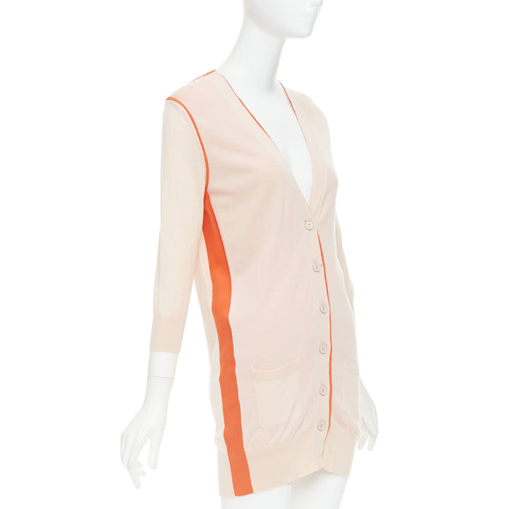 FENDI light pink orange 100% wool trimmed long cardigan IT40 S