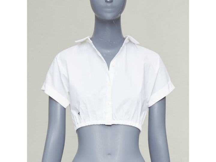 CHRISTIAN DIOR KIDS white cotton blend black bee embroidered crop shirt 12Y XS