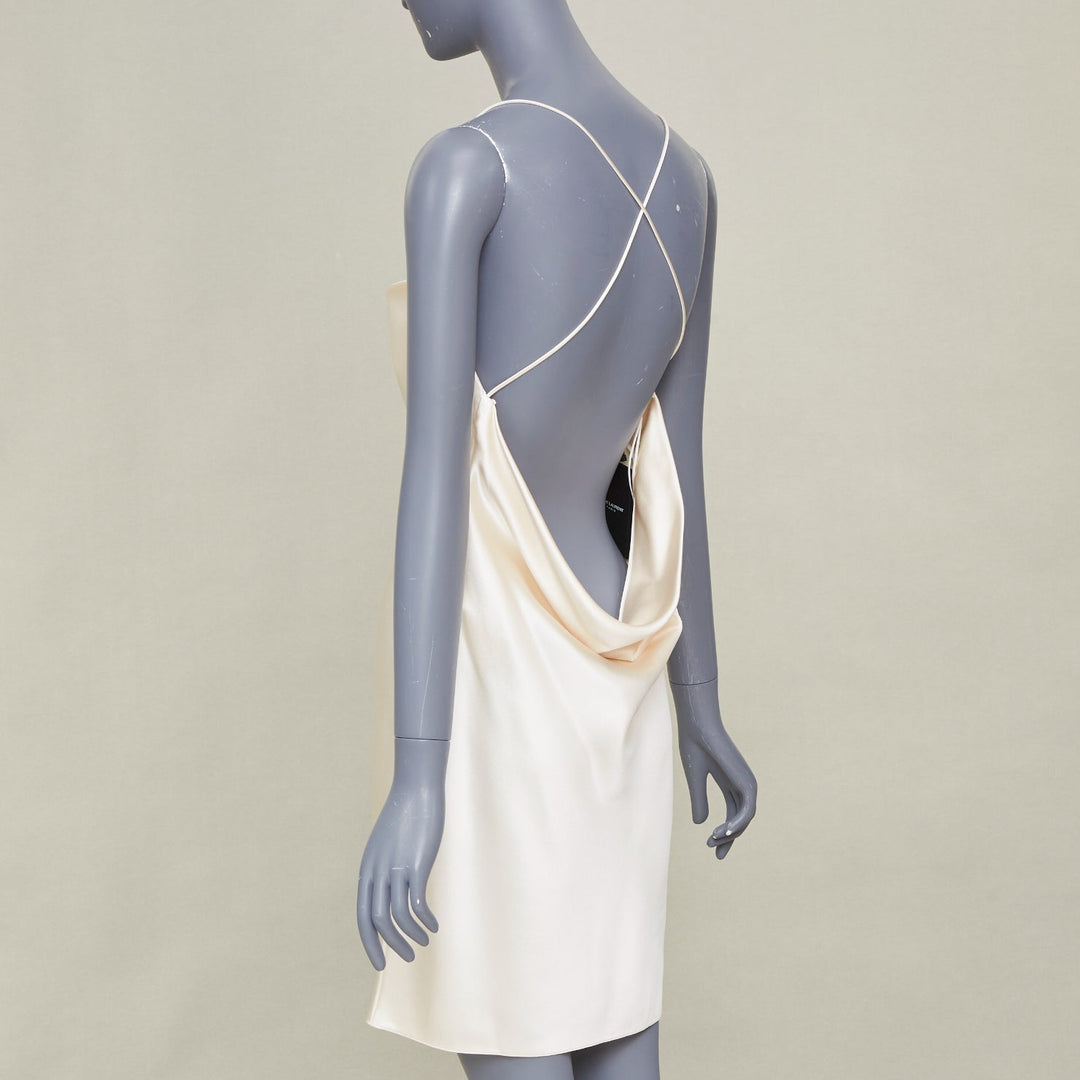 SAINT LAURENT 2022 Bridal ivory silk cowl neck open back mini slip dress FR38 M