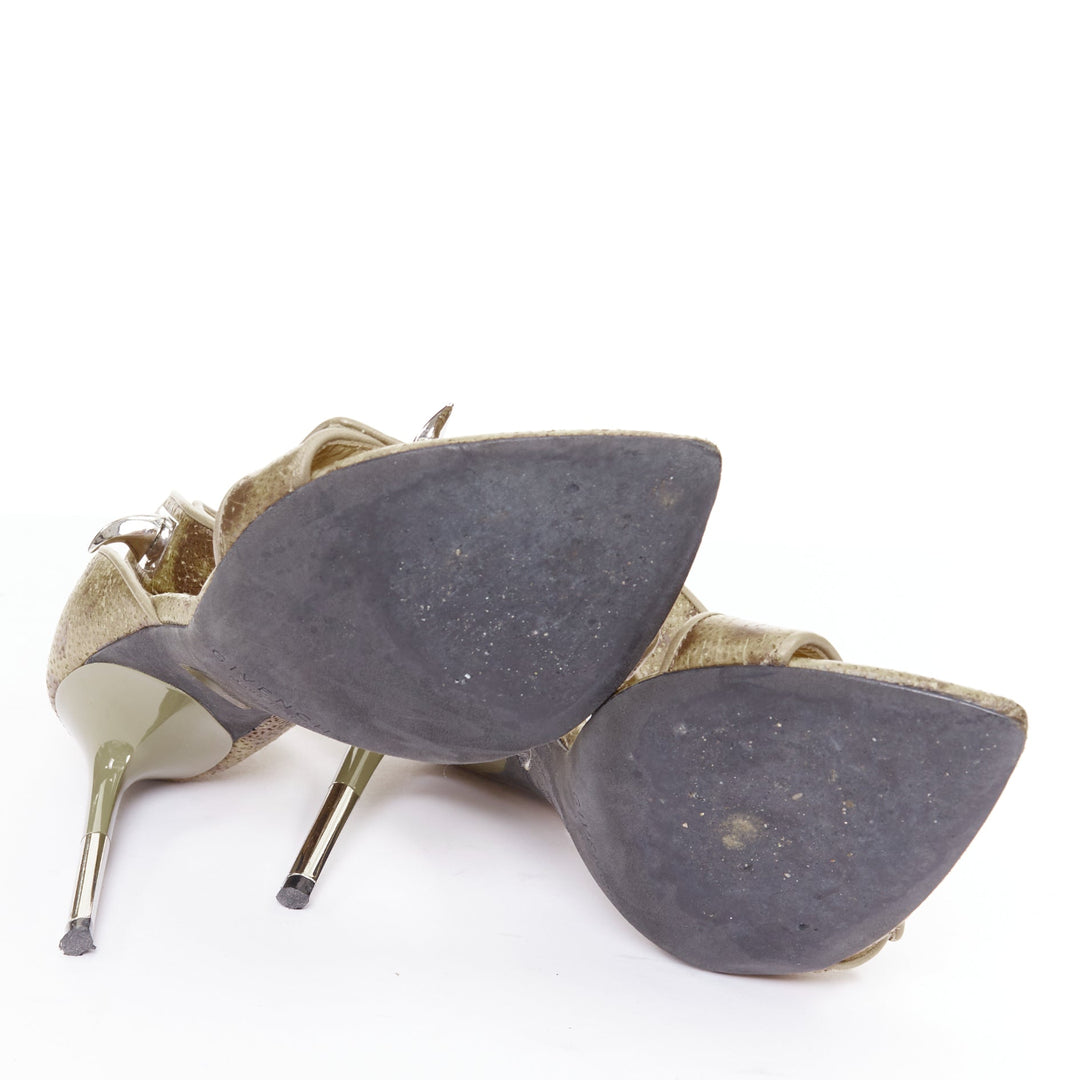GIVENCHY 2012 Runway Shark Lock khaki textured leather turnlock sandals EU38