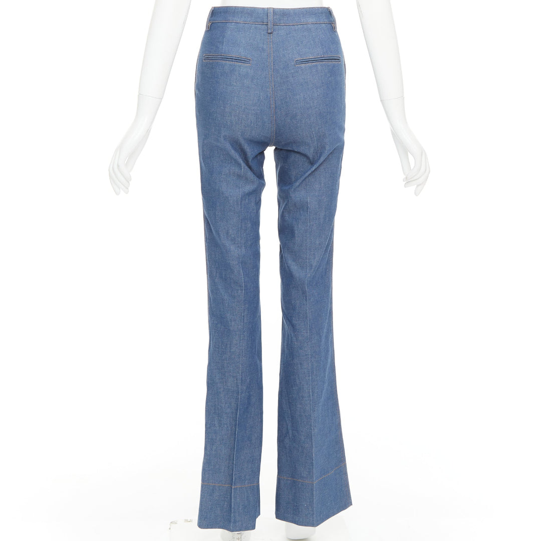 SAINT LAURENT 2022 blue pleated front high waist flare leg jeans FR34 XS