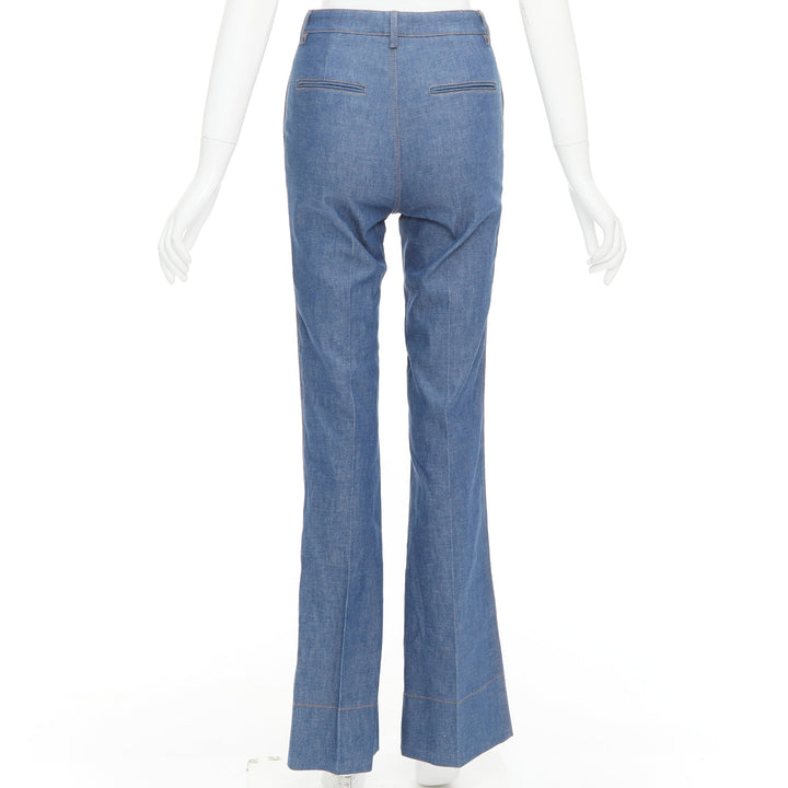 SAINT LAURENT 2022 blue pleated front high waist flare leg jeans FR34 XS